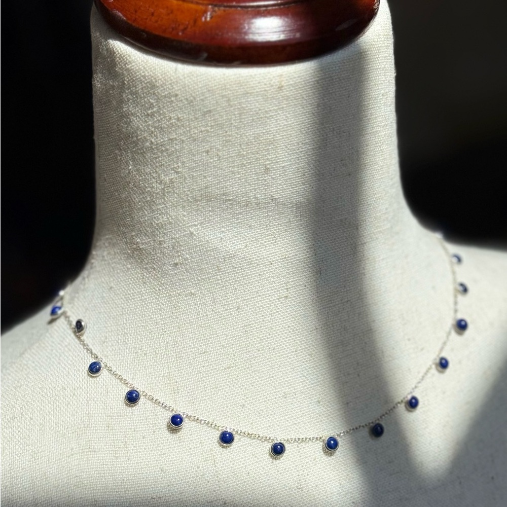18 inches 925 Sterling Silver Lapis Lazuli Bezel Necklace – Made in India